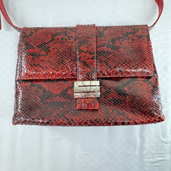 Suarez Italy Made Red Genuine Snakeskin Leather Shoulder Bag Clutch Satchel - Picture 1 of 16